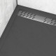 Receveur en acrylique gris effet pierre 90x90x4cm + grilles linéaires chrome et gun metal - meteora Aurlane - PACR164 