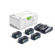 Set énergie SYS 18V - FESTOOL - avec 4x batterie BP 18v 5,0Ah - chargeur double - Sytainer - 577709 