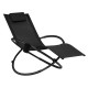 Chaise longue à bascule pliante avec coussin repose-tête amovible et porte-gobelet noir helloshop26 20_0002271 
