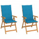 Chaises de jardin teck avec coussins teck - Couleur et nombre de places au choix Bleu