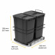Poubelle de recyclage pour montage inférieur et extraction manuelle pour meuble de cuisine Recycle 2x35litres, Plastique gris anthracite 