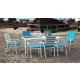 Ensemble salon a manger palma 200-8 en aluminium blanc coussins couleur turquoise, hev30118 