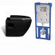 vidaXL Cuvette WC suspendue noir avec abattant et bati-support 