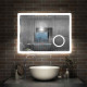 Aica miroir de salle de bain 100x60cm avec leds 3 couleurs et luminosité réglable+anti-buée+miroir grossissant+horloge numérique 