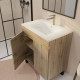 Meuble de salle de bains 70cm TIMBER décor chêne naturel à portes - Vasque blanche Aurlane - PACM801 