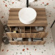 Meuble de Salle de Bains LEON 80cm décor Bois - 2 Tiroirs en MDF Ondules - Vasque ronde 36cm Aurlane - PACM722 
