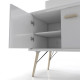 Meuble salle de bain scandinave blanc 80 cm sur pieds avec portes, vasque a poser et miroir LED Aurlane - LAV525 