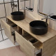 Meuble salle de bains 140 TIMBER Décor chêne 4 Tiroirs et Module Vasques noires Miroirs LED 60x80 Aurlane - PACM857 