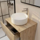 Meuble salle de bains 60cm 2 Tiroirs chêne naturel + Vasque ronde diamètre 36cm en céramique blanche Aurlane - PACM740 