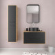 Meuble Salle de Bains 80 cm avec vasque ronde miroir et colonne - Chêne naturel et Noir - UBY Aurlane - PACM263 