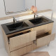 Meuble de salle de bains 120 cm 6 tiroirs chêne clair + vasque double céramique noire - xenos Aurlane - PACM721 