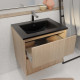 Meuble de salle de bains 60 cm 2 tiroirs chêne clair + vasque céramique noire - xenos 