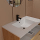 Meuble de salle de bains 80cm décor bois - 2 tiroirs - vasque blanche et mitigeur noir 