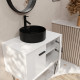 Meuble salle de bains 80cm blanc et noir sur pieds - 2 portes - vasque ronde et miroir barbier noir Aurlane - LAV623 