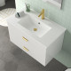 Meuble salle de bains 80cm laqué blanc et or doré à tiroirs avec vasque - miroir & applique led 