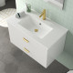 Meuble salle de bains 80cm laqué blanc et or doré à tiroirs avec vasque - miroir & applique led Aurlane - PACM700 