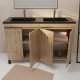 Meuble de salle de bains 120 cm 4 portes chêne naturel + vasque double céramique noire - timber Aurlane - PACM710 