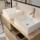 Meuble salle de bains 120cm 4 tiroirs chêne naturel - 2 vasques carrées 41x41x15cm blanches Aurlane - PACM751 