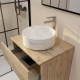 Meuble salle de bains 60cm 2 Tiroirs chêne naturel + Vasque ronde Ø36cm blanche effet marbre Aurlane - PACM739 