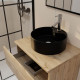 Meuble salle de bains 60cm 2 tiroirs chêne naturel + vasque noire ø41cm et miroir 60x80cm Aurlane - PACM758 