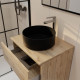 Meuble salle de bains 80cm 2 tiroirs chêne naturel + vasque ronde diamètre 36cm en céramique noire Aurlane - PACM749 