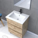 Pack Meuble SDB 60cm sur pieds 3 tiroirs Chêne - Vasque blanche + Miroir Led - TIMBER 60_Pack41 Aurlane - PACM251 