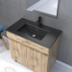 Pack Meuble SDB 80cm sur pieds 2 portes chêne vasque noire + Miroir Led - TIMBER 80_Pack23 Aurlane - PACM233 