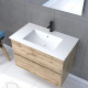 Pack Meuble SDB 80cm suspendu 2 tiroirs chêne - Vasque blanche + Miroir Led - TIMBER 80_Pack36 Aurlane - PACM246 