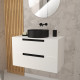 Meuble salle de bains 80 cm blanc laqué à suspendre - 2 tiroirs - vasque ø36 cm - jazz - Couleur de vasque au choix 