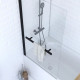 Pare baignoire pivotant 150x85cm profile aluminium noir mat avec verre transparent et porte serviette - TSHAPE Aurlane - FAC273 