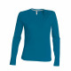 Tee-shirt femme col v manches longues kariban 100% coton - Taille et coloris au choix  Bleu