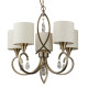 Suspension alberto, laiton antique et cristal, 5 ampoules 