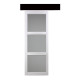 Porte coulissante "kenya" blanc 3 vitrages depoli 204x83 avec rail aluminium bandeau noir + coquilles 