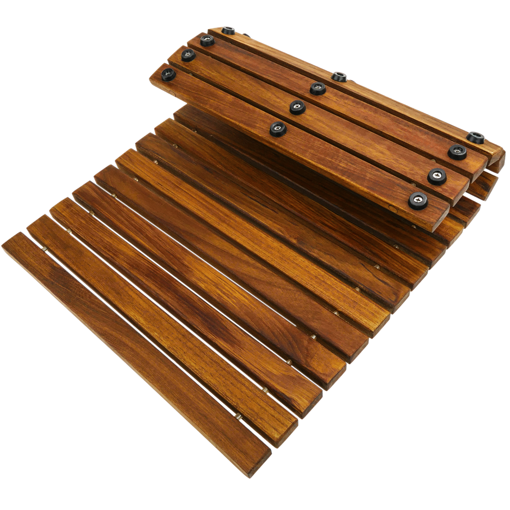 primematik caillebotis de douche en bois de teck certifie 60 x 40 x 2 cm rectangulaire et a rouler distriartisan