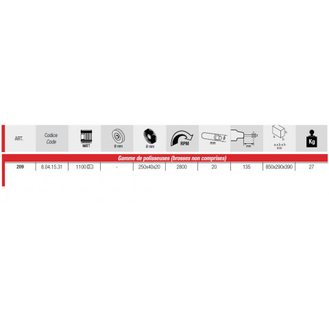 Polisseuse 1100w 400v ø 250 mm sans brosses - 209 evo
