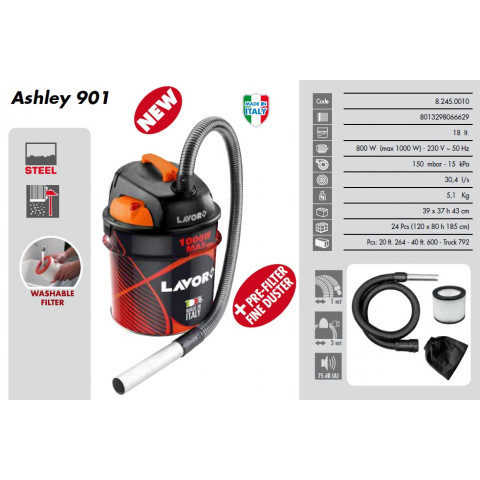 Aspirateur vide cendres 1000w 18l ashley 901