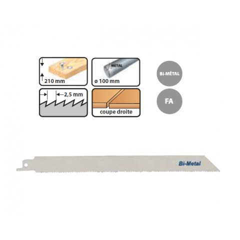 Carte de 5 lames de scie sabre 210 mm (métal , alu)