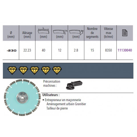 Disque diamant ultra md d.230x22,23xh 12mm
