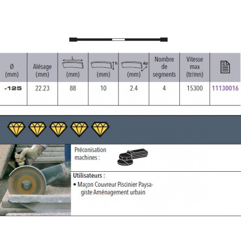 Disque diamant ultra speed d.125x22,23xh 10mm