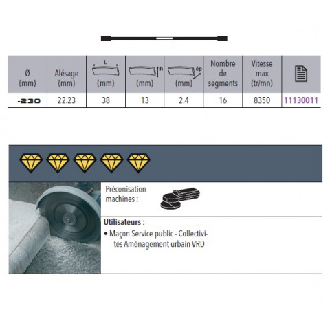 Disque diamant ultra tt d.230x22,23xh 13mm