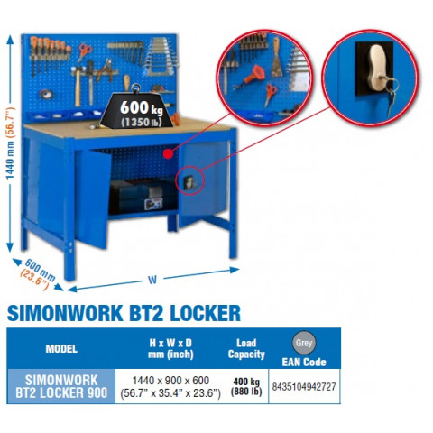 Kit etabli 1440x900x600mm charge 400kg -  simonwork bt-2 locker 900 gris fonce