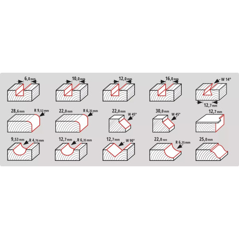 Set de coupe 15 pcs pour défonceuses - En coffret - EINHELL - 49757291