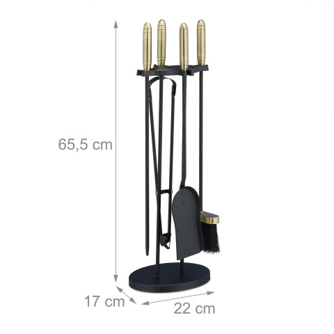 Ensemble serviteur de cheminée 5 pièces acier laiton accessoire pelle balai support tisonnier noir