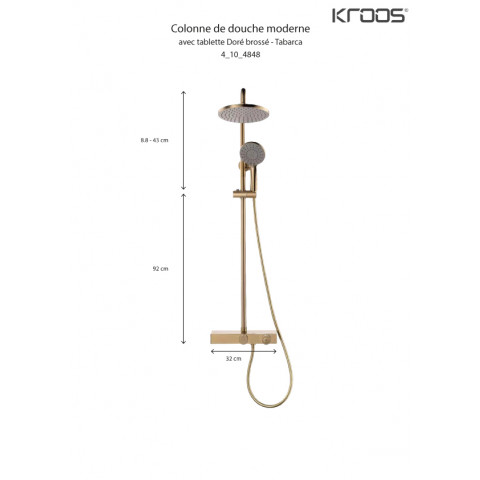 Colonne de douche moderne avec tablette doré brossé - tabarca