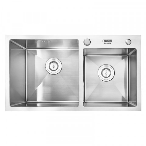 Evier en inox 2 bac & distributeur de savon - 78 x 43 cm
