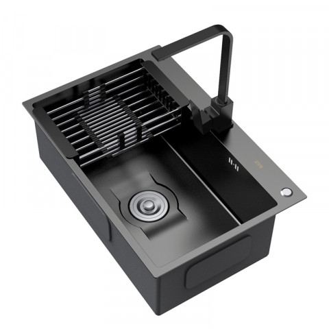 Evier de cuisine simple en inox noir -60 x 45 cm