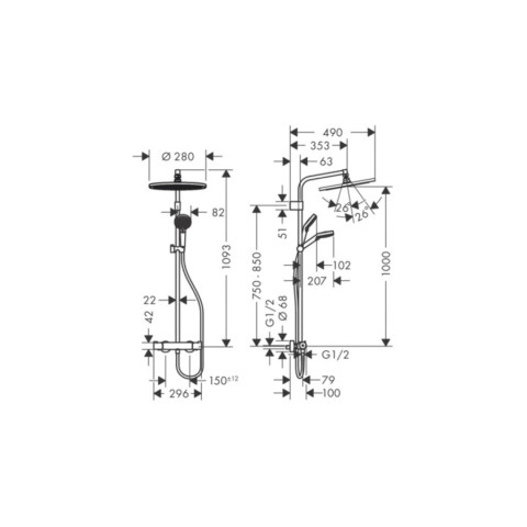 Colonne de douche chroma top 280 - hansgrohe - avec 1 jet mitigeur chromé - 27369000