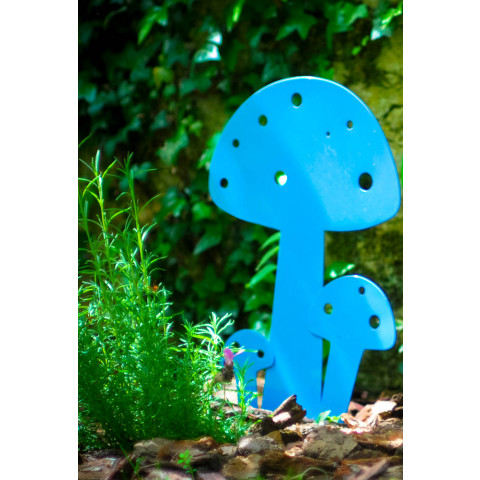 Champignon à planter bleu en métal 15cm