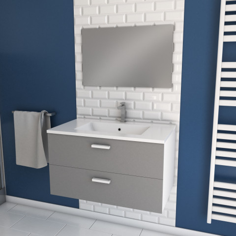 Meuble salle de bain 80 cm monté suspendu h46xl80xp45cm - avec tiroirs, vasque et miroir - box-in 80 - Couleur au choix