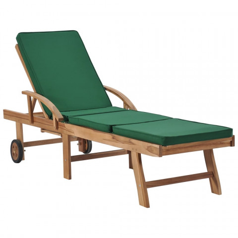 Chaise longue avec coussin bois de teck solide - Couleur au choix